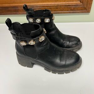 Black Ankle Boots with Embellished Strap